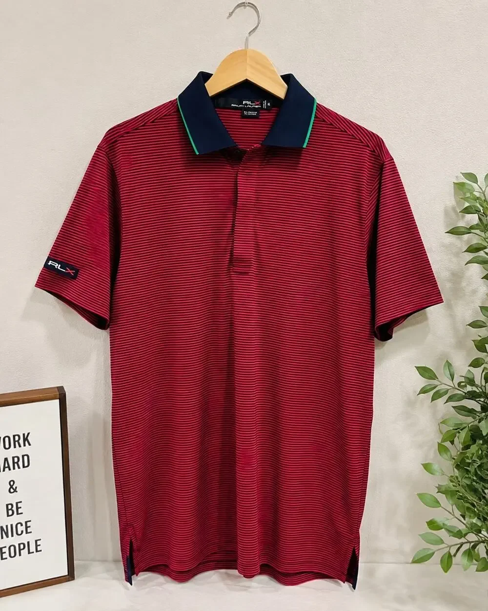 RLX Ralph Lauren Performance Golf Men’s XL Polo Shirt Red/navy Blue Striped